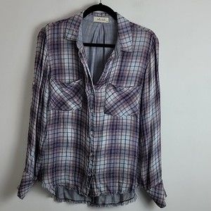 Bella Dahl plaid gauzy button up shirt Sz XS Grey Oversized